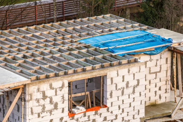 building and flat roof under repairs