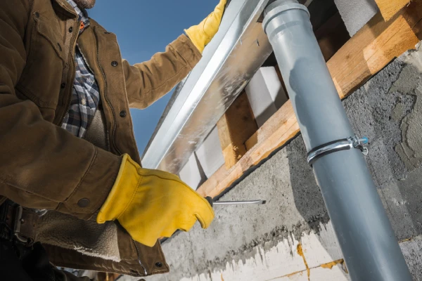 worker finishing gutter repair